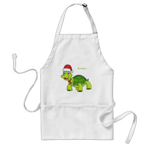 Cute happy tortoise wearing Santa hat Standard Apron