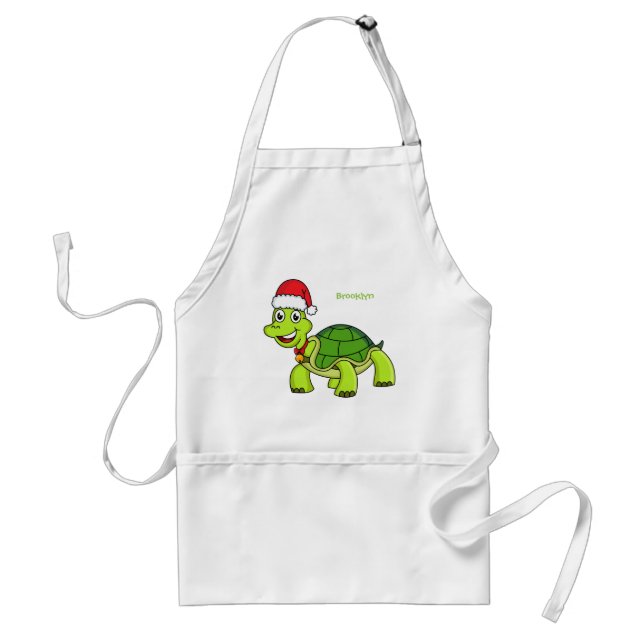 Cute happy tortoise wearing Santa hat Standard Apron (Front)