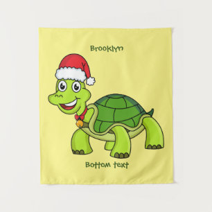 Cute happy tortoise wearing Santa hat Tapestry