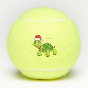Cute happy tortoise wearing Santa hat Tennis Balls