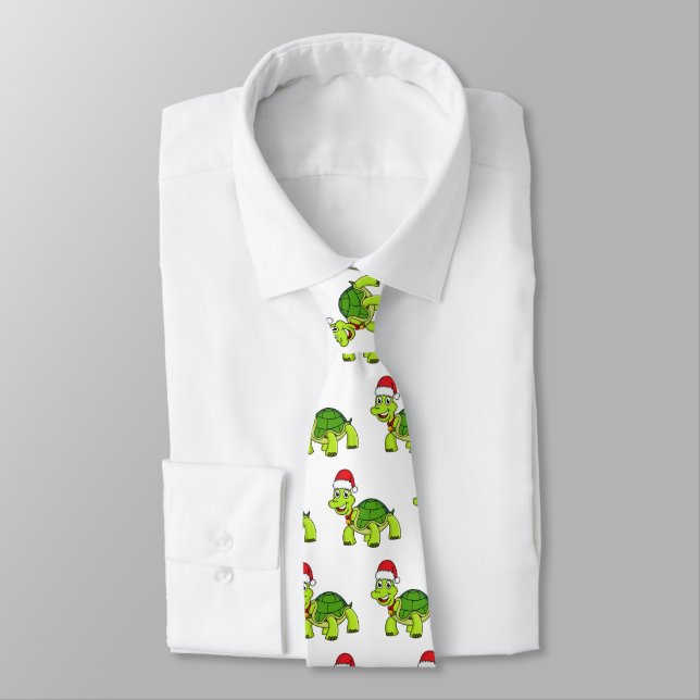 Cute happy tortoise wearing Santa hat Tie (Tied)