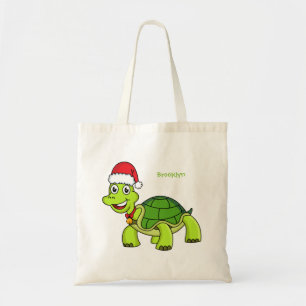 Cute happy tortoise wearing Santa hat Tote Bag