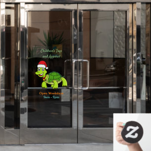 Cute happy tortoise wearing Santa hat Window Cling