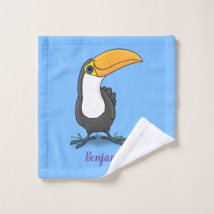 Cute happy toucan blue green cartoon illustration bath towel set