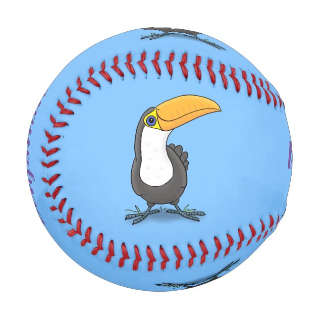 Cute happy toucan cartoon illustration baseball (Front Left)