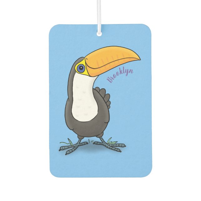 Cute happy toucan cartoon illustration car air freshener (Front)