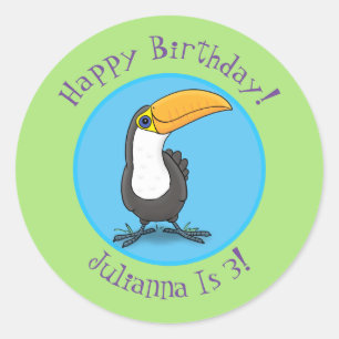 Cute happy toucan cartoon illustration classic round sticker