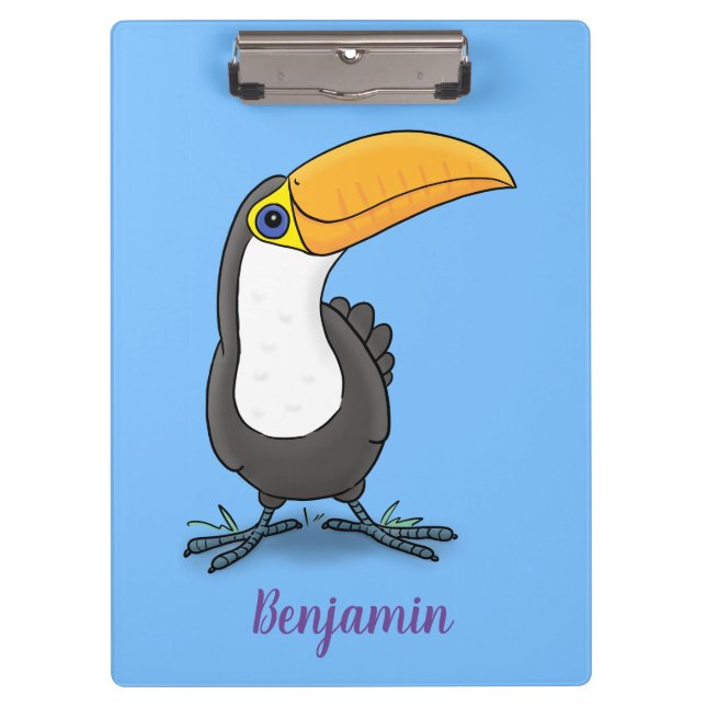 Cute happy toucan cartoon illustration clipboard (Front)