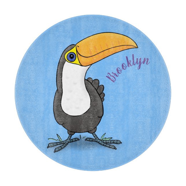 Cute happy toucan cartoon illustration cutting board (Front)