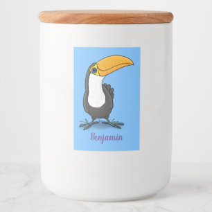 Cute happy toucan cartoon illustration food label