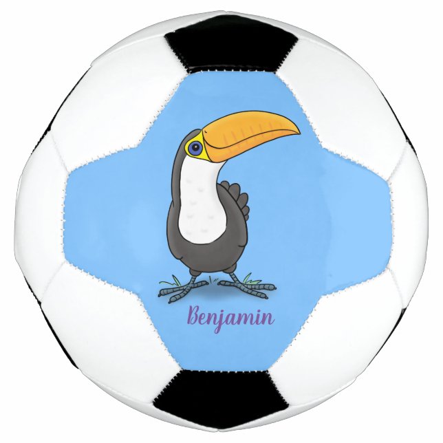 Cute happy toucan cartoon illustration football (Front)