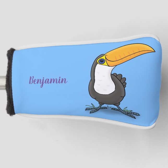 Cute happy toucan cartoon illustration golf head cover (Front)