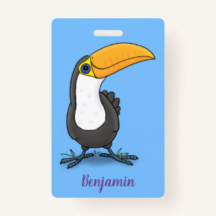 Cute happy toucan cartoon illustration ID badge