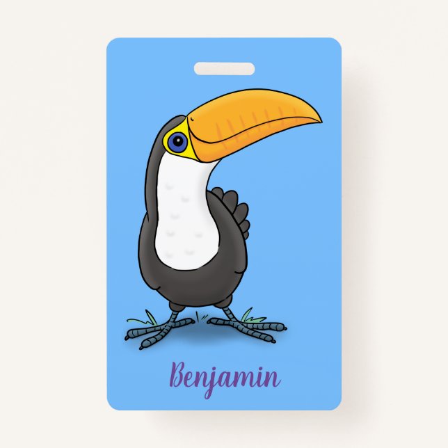 Cute happy toucan cartoon illustration ID badge (Front)