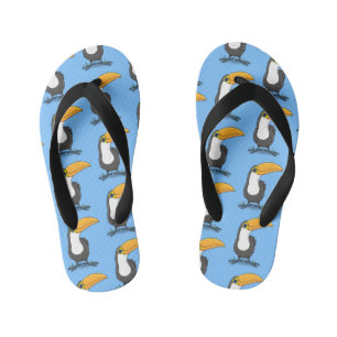 Cute happy toucan cartoon illustration kid's flip flops