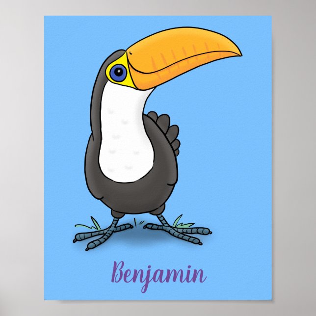 Cute happy toucan cartoon illustration poster (Front)