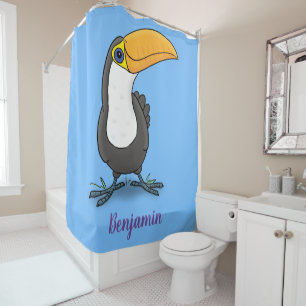 Cute happy toucan cartoon illustration shower curtain