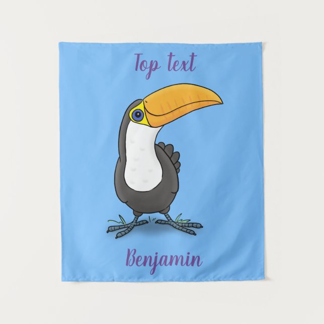 Cute happy toucan cartoon illustration tapestry (Front)