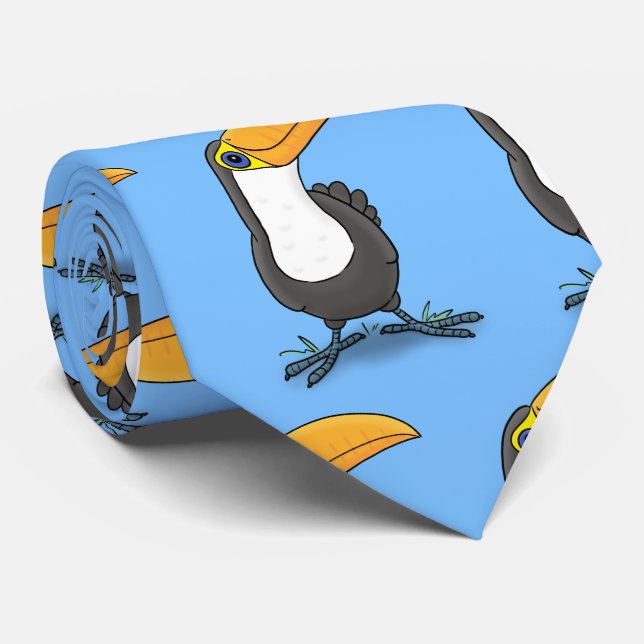 Cute happy toucan cartoon illustration tie (Rolled)