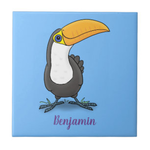 Cute happy toucan cartoon illustration tile
