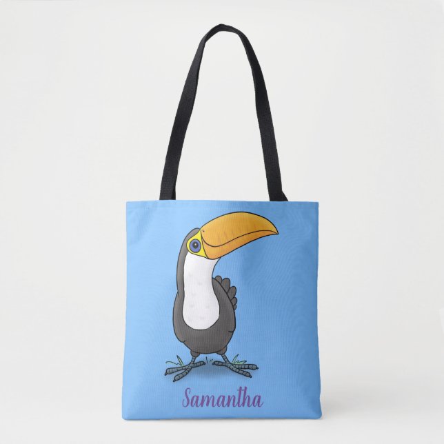 Cute happy toucan cartoon illustration tote bag (Front)