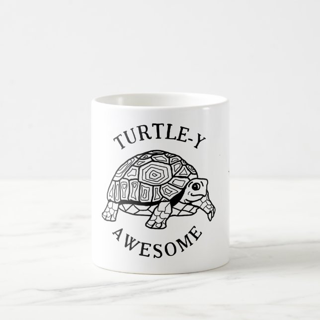 Cute happy turtle. Turtle-y awesome. Your name Coffee Mug (Center)