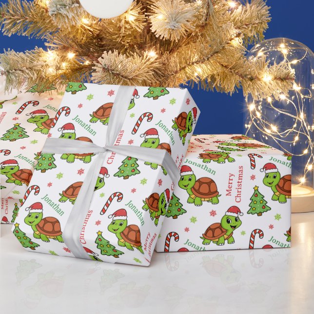 Cute Happy Turtles Christmas Tree Holidays Wrapping Paper (Holidays)