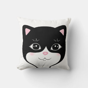 Cute Happy Tuxedo Cat Face Cushion