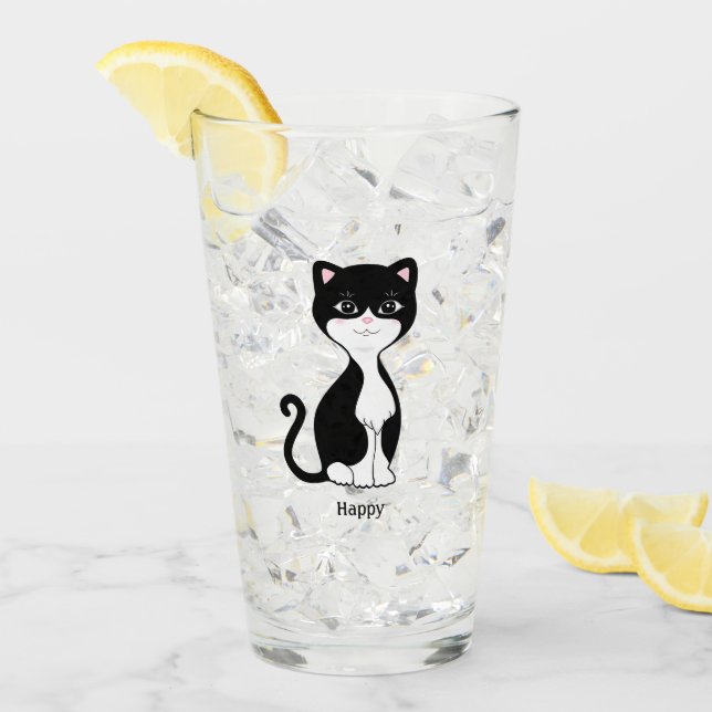 Cute Happy Tuxedo Cat Glass (Front Ice)