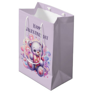 Cute Happy Valentine's Day bear Medium Gift Bag