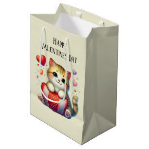 Cute Happy Valentine's Day cat Medium Gift Bag