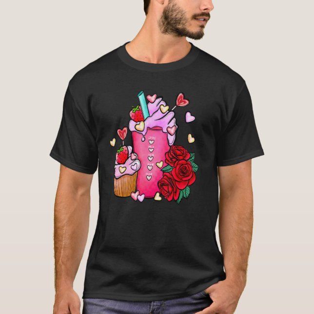Cute Happy Valentines Day Coffee Tea Roses Heart L T-Shirt (Front)