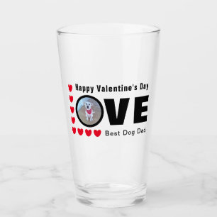 Cute Happy Valentines Day Dog Dad Love Hearts Red Glass