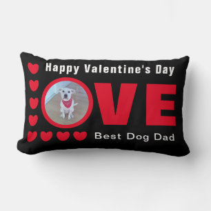 Cute Happy Valentines Day Dog Dad Love Hearts Red Lumbar Cushion