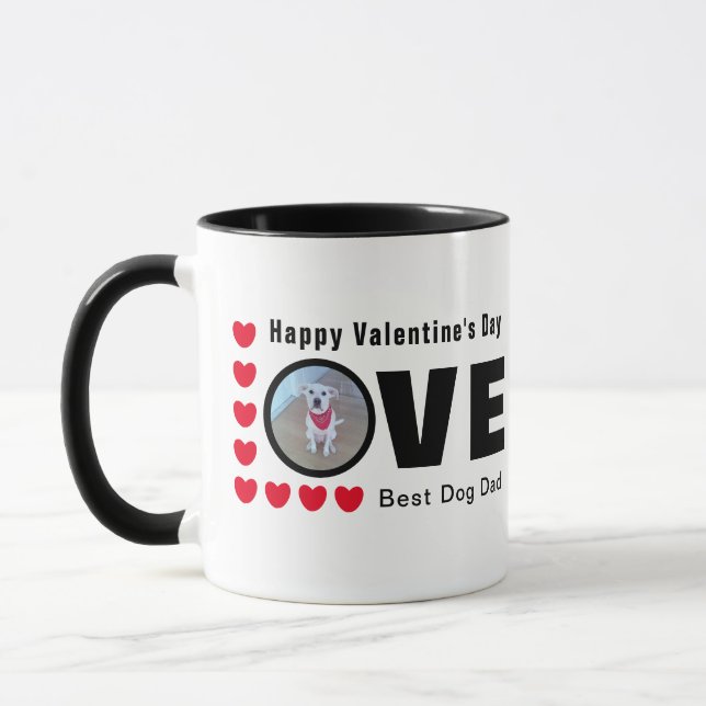Cute Happy Valentines Day Dog Dad Love Hearts Red Mug (Left)
