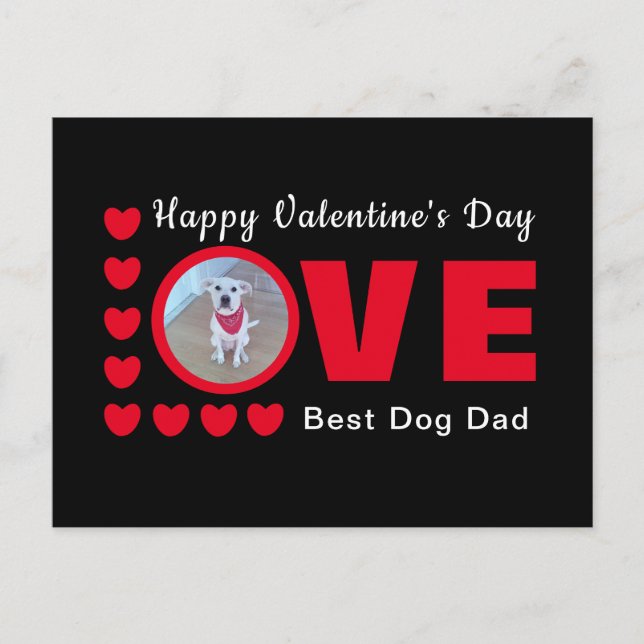 Cute Happy Valentines Day Dog Dad Love Hearts Red Postcard (Front)