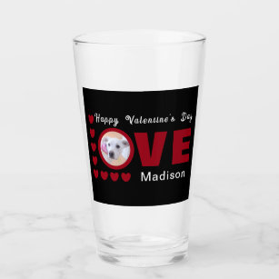 Cute Happy Valentines Day Dog Love Hearts Red Glass