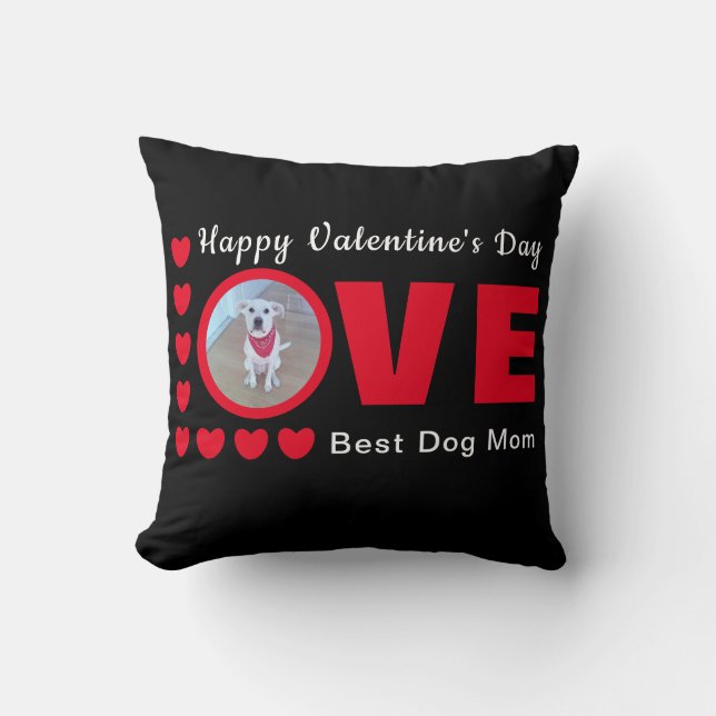 Cute Happy Valentines Day Dog Mum Love Hearts Red Cushion (Front)
