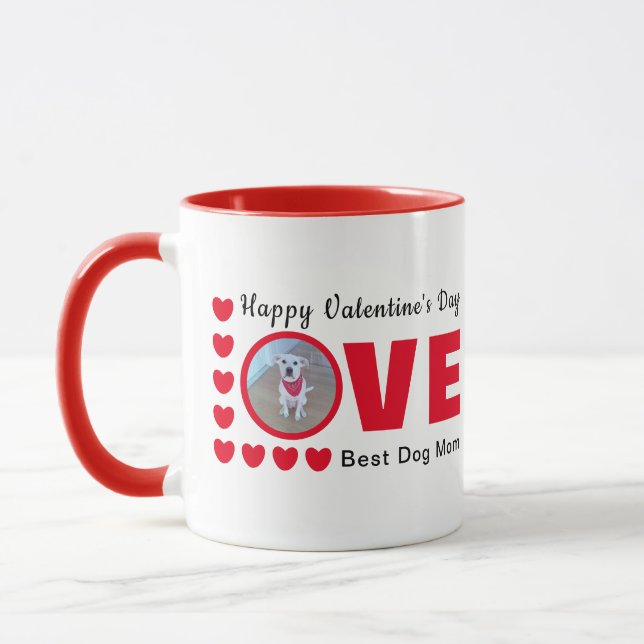 Cute Happy Valentines Day Dog Mum Love Hearts Red Mug (Left)