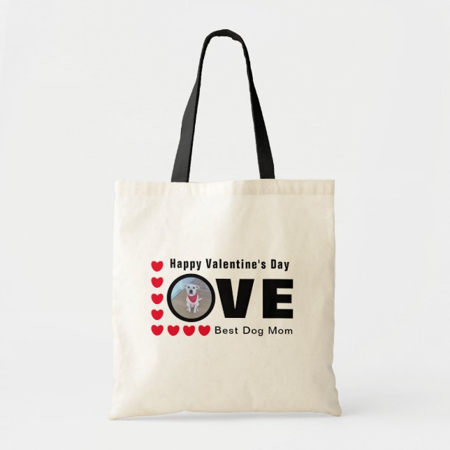 Cute Happy Valentines Day Dog Mum Love Hearts Red Tote Bag (Front)