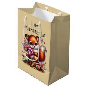 Cute Happy Valentine's Day fox Medium Gift Bag
