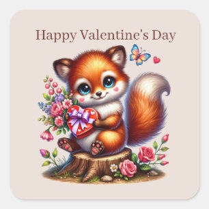Cute Happy Valentine's Day fox Square Sticker