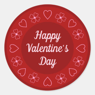 Cute Happy Valentine's Day Hearts and Flowers Red Classic Round Sticker