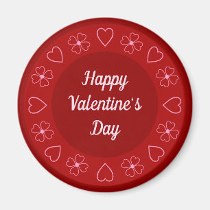 Cute Happy Valentine's Day Hearts and Flowers Red Magnet