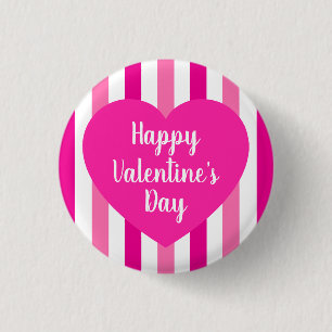 Cute Happy Valentine's Day Hot Pink Striped Simple 3 Cm Round Badge