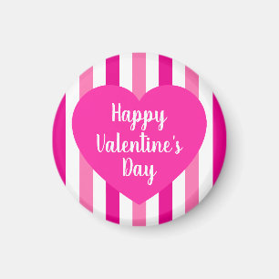 Cute Happy Valentine's Day Hot Pink Striped Simple Magnet