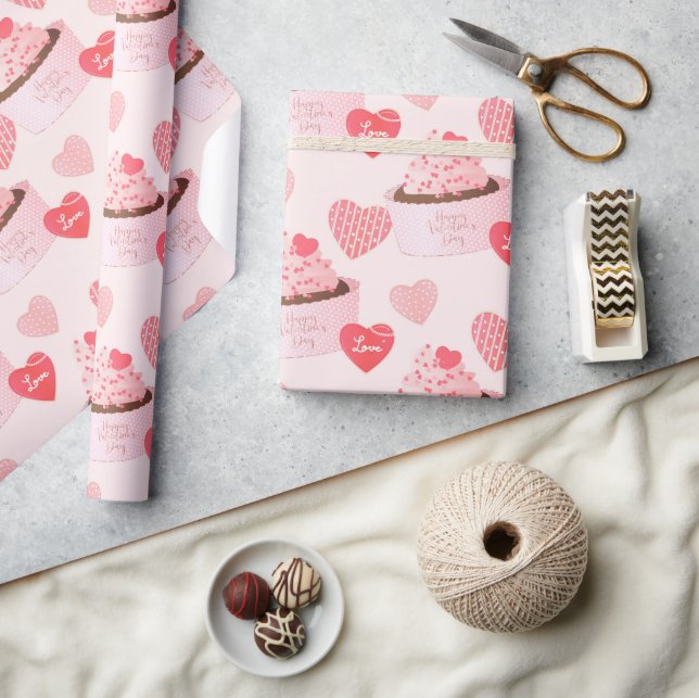 Cute Happy Valentines Day Ice Cream Hearts Wrapping Paper (Crafts)