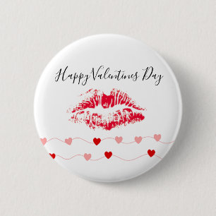 Cute Happy Valentines Day Kiss Red Pink Hearts 6 Cm Round Badge