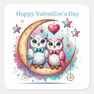 Cute Happy Valentine's Day owls Square Sticker