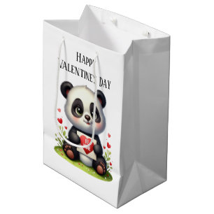 Cute Happy Valentine's Day Panda bear Medium Gift Bag